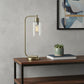 19" Antiqued Brass Metal Lantern Table Lamp With Clear Cylinder Shade