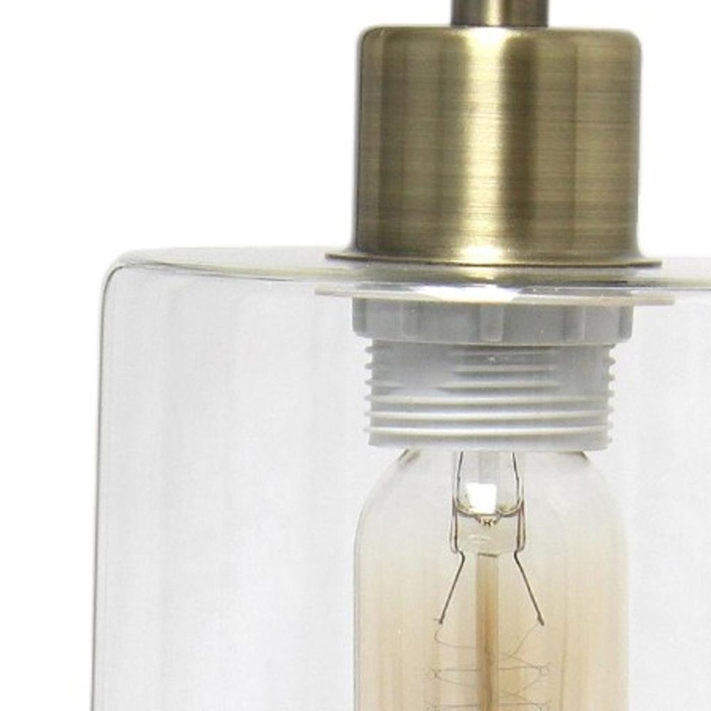 19" Antiqued Brass Metal Lantern Table Lamp With Clear Cylinder Shade