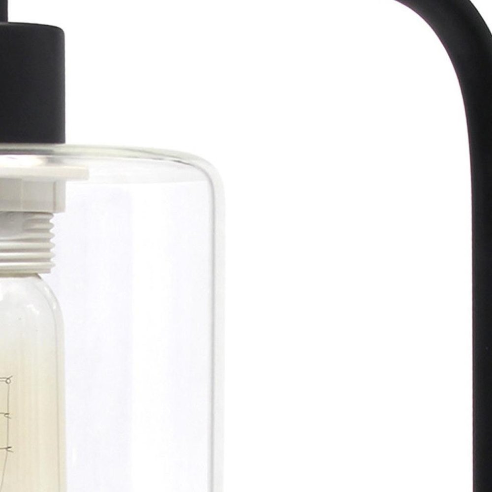 19" Black Metal Lantern Table Lamp With Clear Cylinder Shade