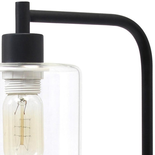19" Black Metal Lantern Table Lamp With Clear Cylinder Shade