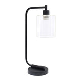 19" Black Iron Lantern Table Lamp LED With Clear Cylinder Shade