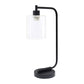 19" Black Iron Lantern Table Lamp LED With Clear Cylinder Shade