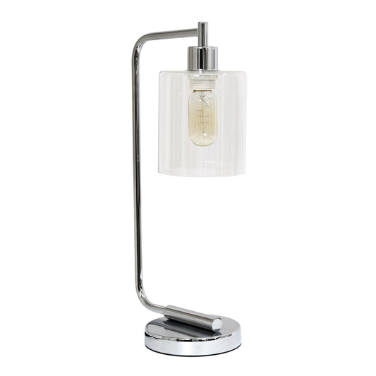 19" Silver Metal Lantern Table Lamp With Clear Cylinder Shade