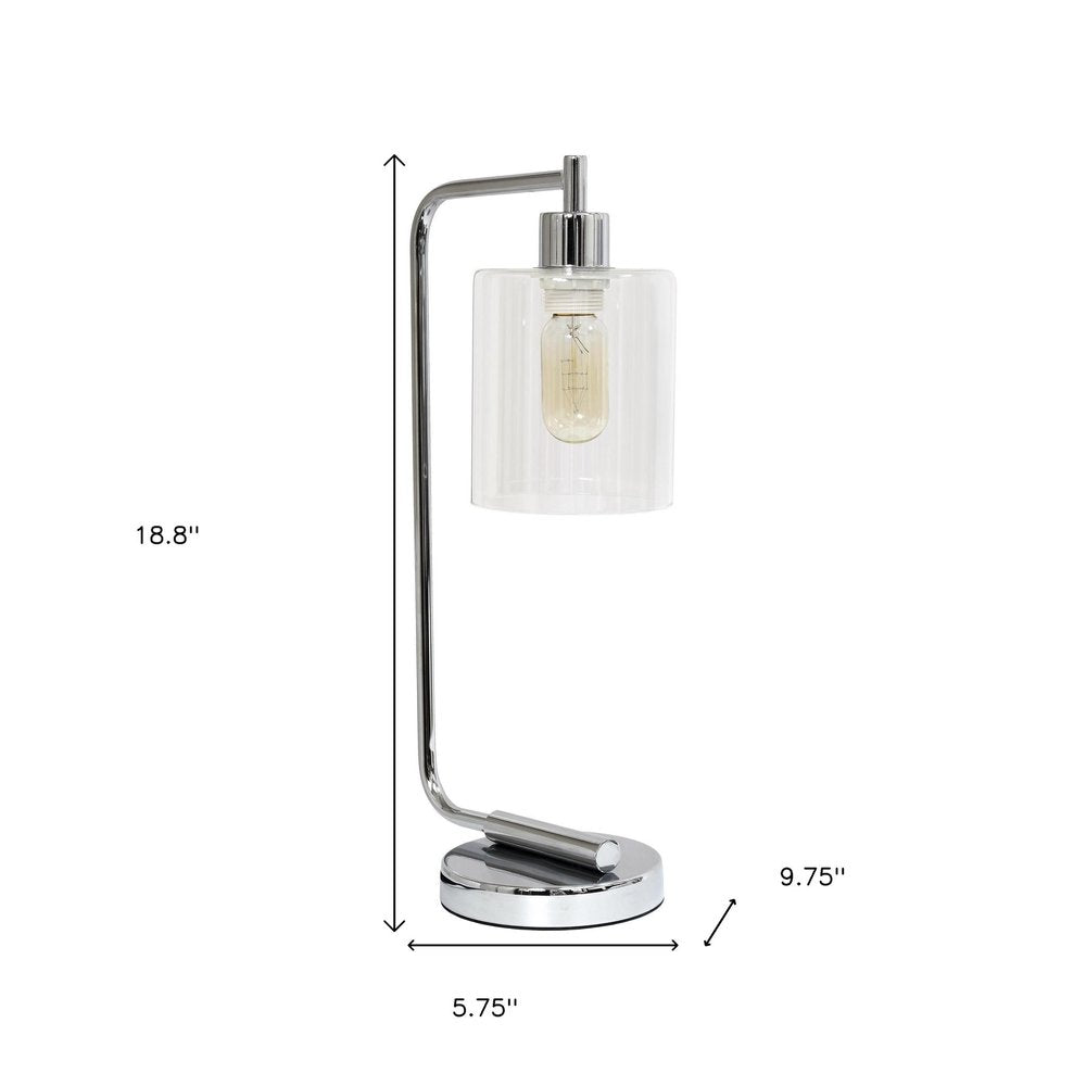 19" Silver Metal Lantern Table Lamp With Clear Cylinder Shade