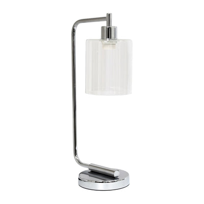 19" Silver Iron Lantern Table Lamp LED With Clear Cylinder Shade