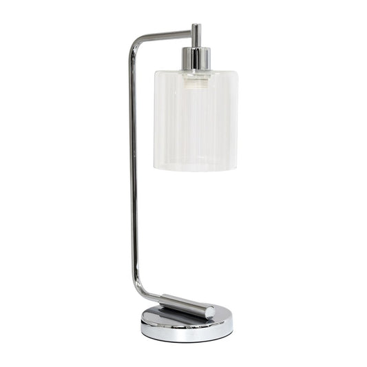 19" Silver Iron Lantern Table Lamp LED With Clear Cylinder Shade