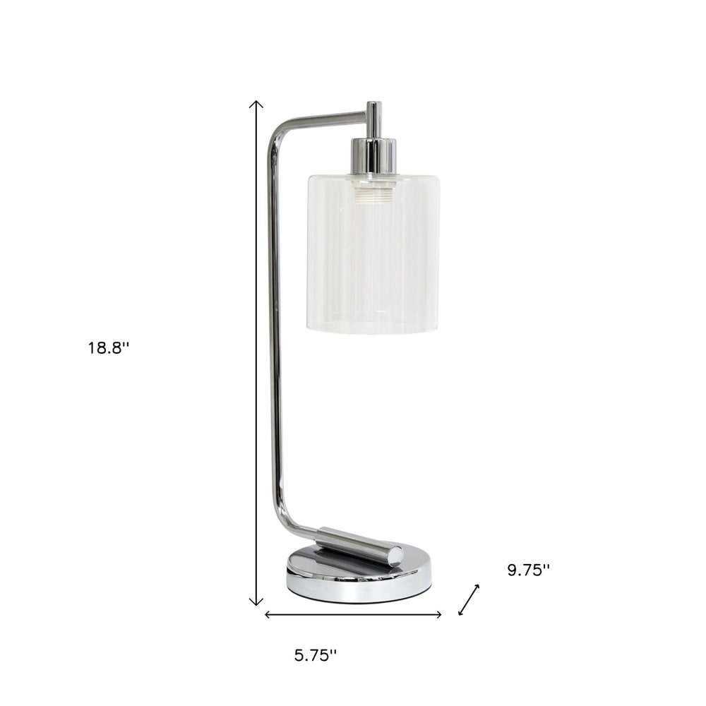 19" Silver Iron Lantern Table Lamp LED With Clear Cylinder Shade