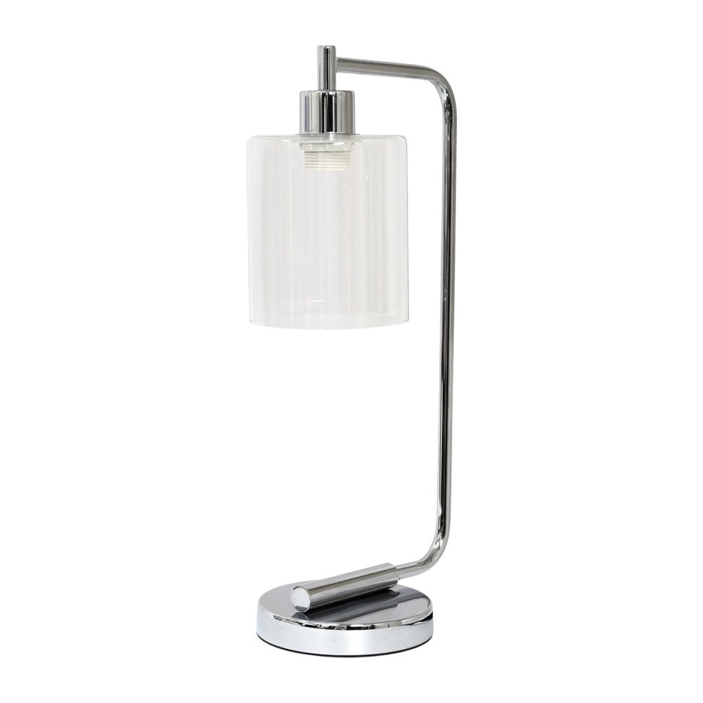 19" Silver Iron Lantern Table Lamp LED With Clear Cylinder Shade