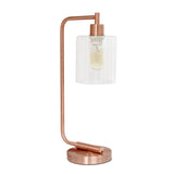 19" Rose Gold Metal Lantern Table Lamp With Clear Cylinder Shade