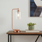 19" Rose Gold Metal Lantern Table Lamp With Clear Cylinder Shade