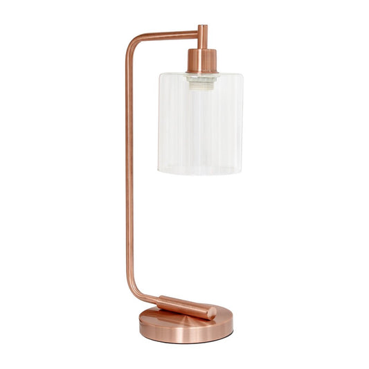 19" Rose Gold Iron Lantern Table Lamp LED With Clear Cylinder Shade