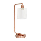19" Rose Gold Iron Lantern Table Lamp LED With Clear Cylinder Shade