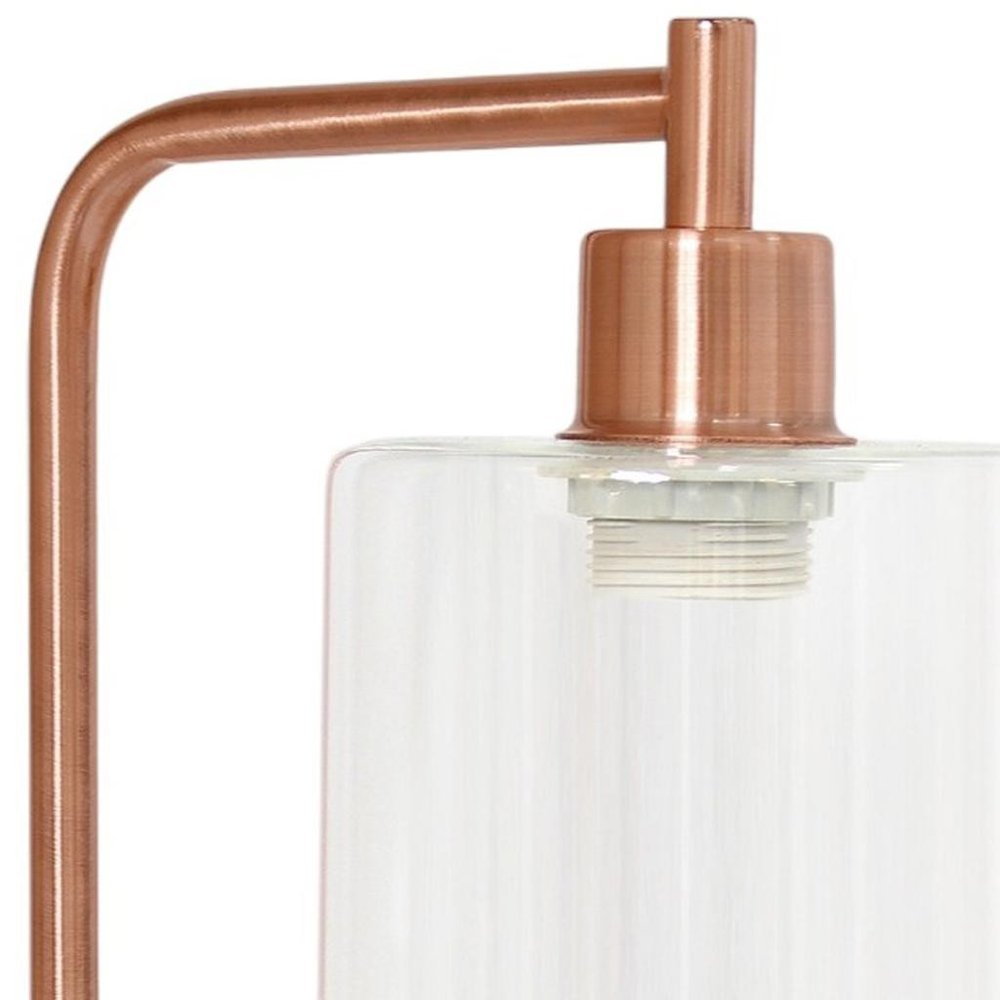 19" Rose Gold Iron Lantern Table Lamp LED With Clear Cylinder Shade