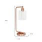 19" Rose Gold Iron Lantern Table Lamp LED With Clear Cylinder Shade