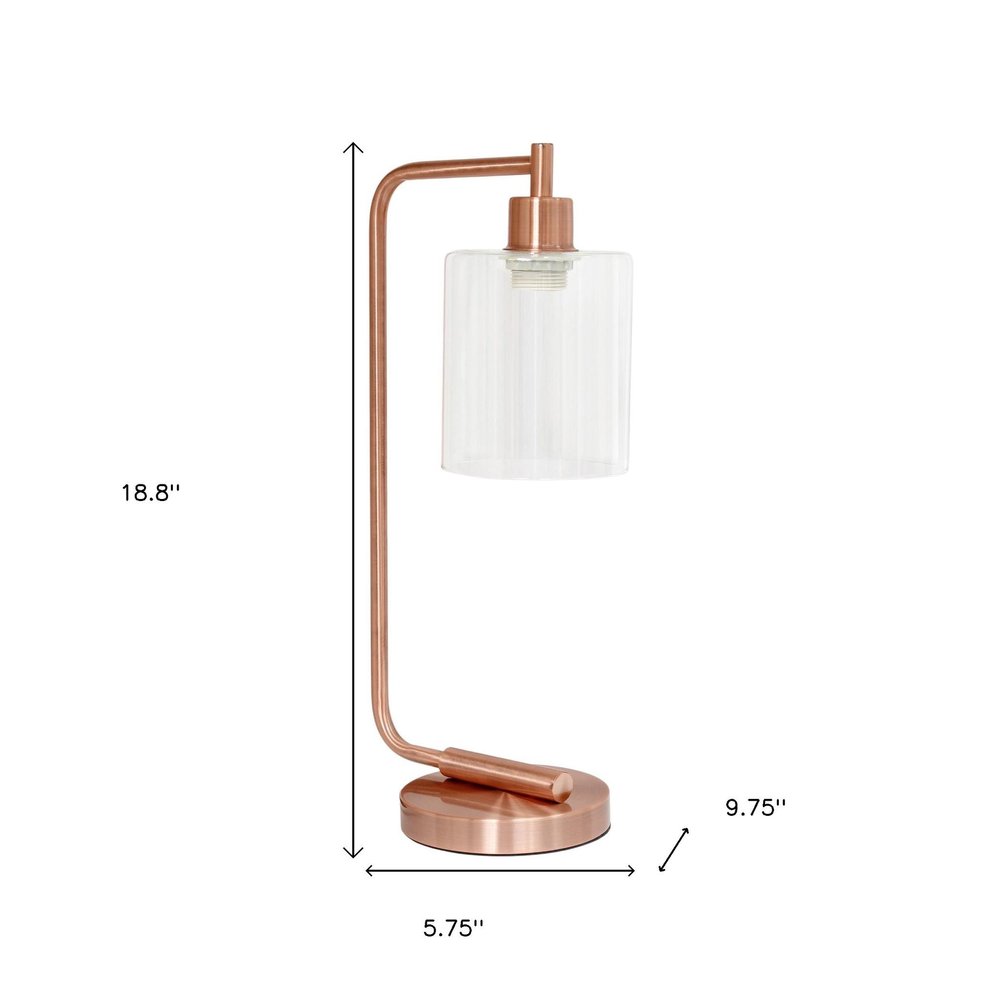 19" Rose Gold Iron Lantern Table Lamp LED With Clear Cylinder Shade