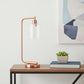 19" Rose Gold Iron Lantern Table Lamp LED With Clear Cylinder Shade