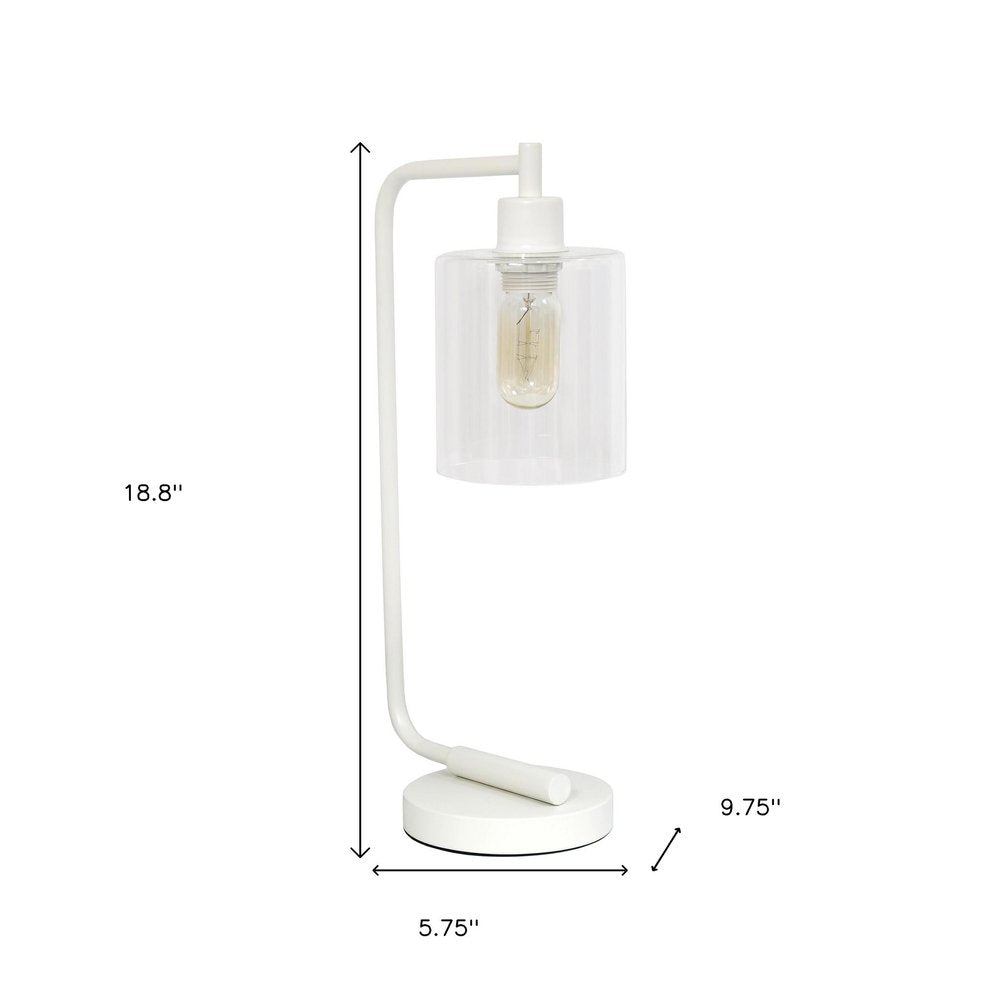 19" White Metal Lantern Table Lamp With Clear Cylinder Shade