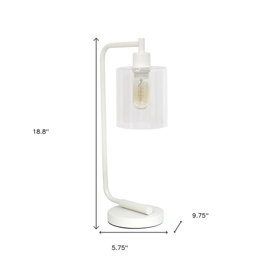 19" White Metal Lantern Table Lamp With Clear Cylinder Shade