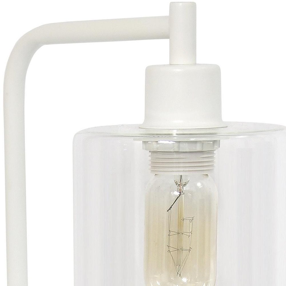 19" White Metal Lantern Table Lamp With Clear Cylinder Shade