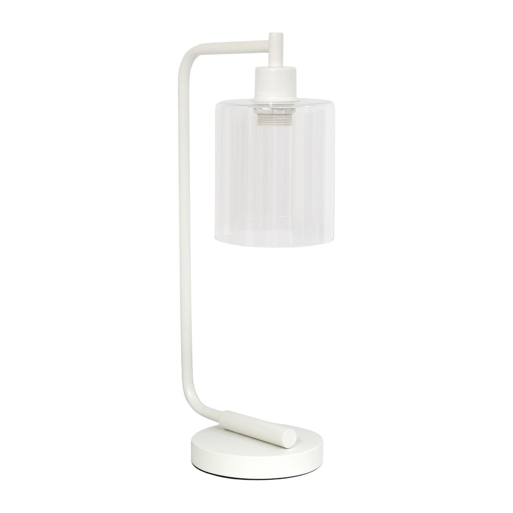 19" White Iron Lantern Table Lamp LED With Clear Cylinder Shade