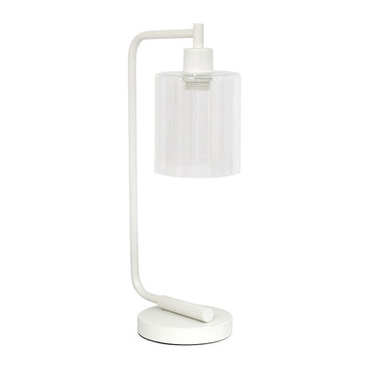 19" White Iron Lantern Table Lamp LED With Clear Cylinder Shade