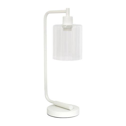 19" White Iron Lantern Table Lamp LED With Clear Cylinder Shade