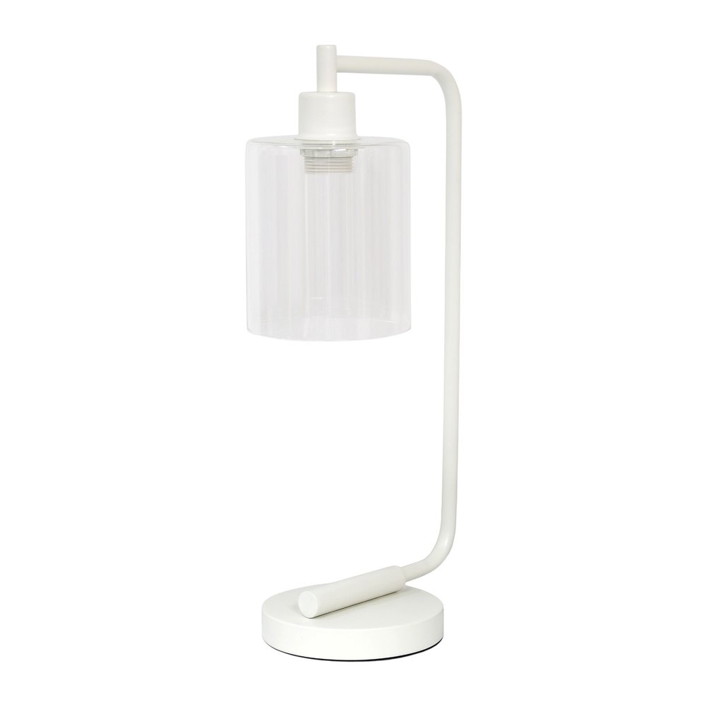 19" White Iron Lantern Table Lamp LED With Clear Cylinder Shade