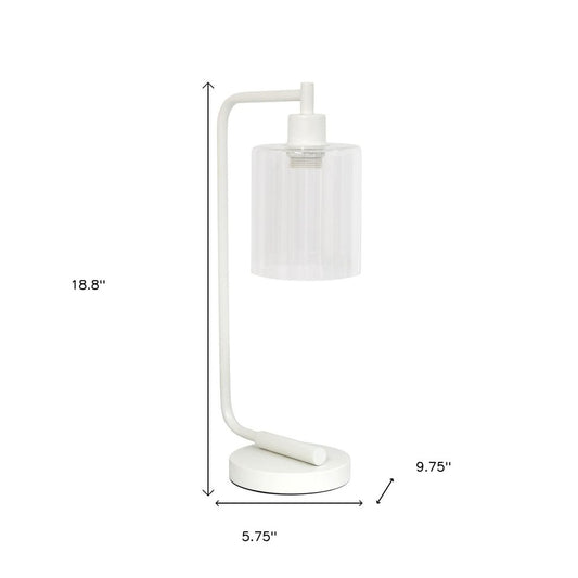 19" White Iron Lantern Table Lamp LED With Clear Cylinder Shade