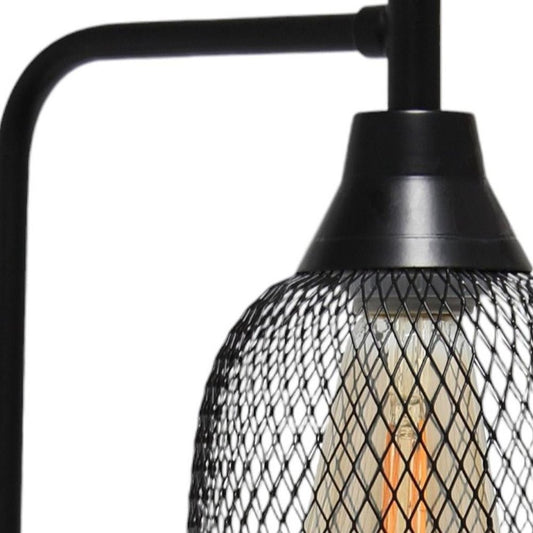 19" Black Metal Lantern Table Lamp With Black Globe Shade