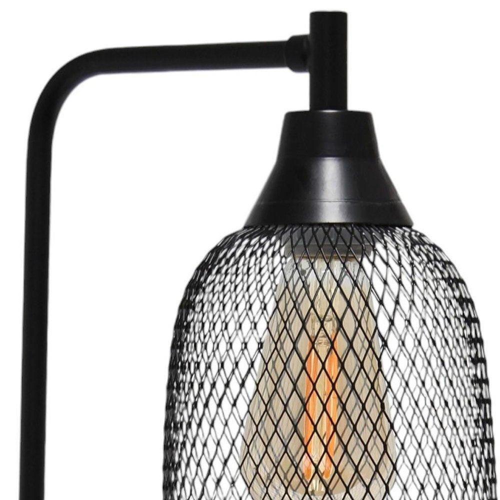19" Black Metal Lantern Table Lamp With Black Globe Shade