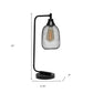 19" Black Metal Lantern Table Lamp With Black Globe Shade