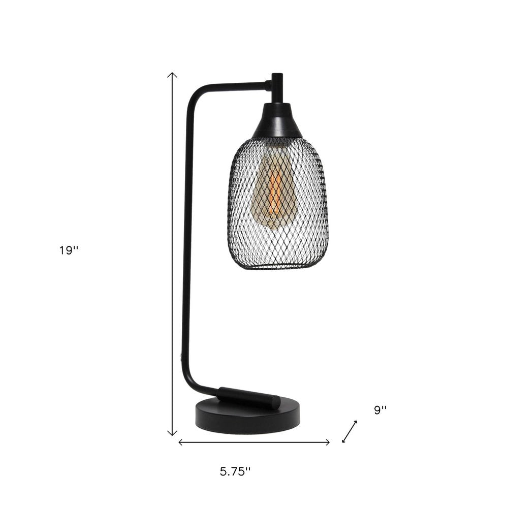 19" Black Metal Lantern Table Lamp With Black Globe Shade