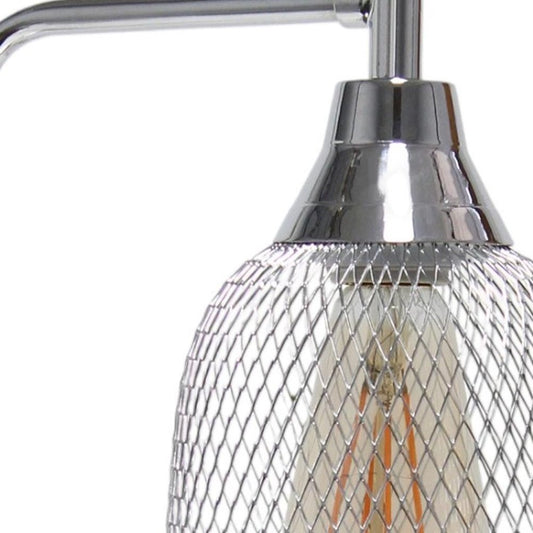 19" Silver Metal Lantern Table Lamp With Silver Globe Shade