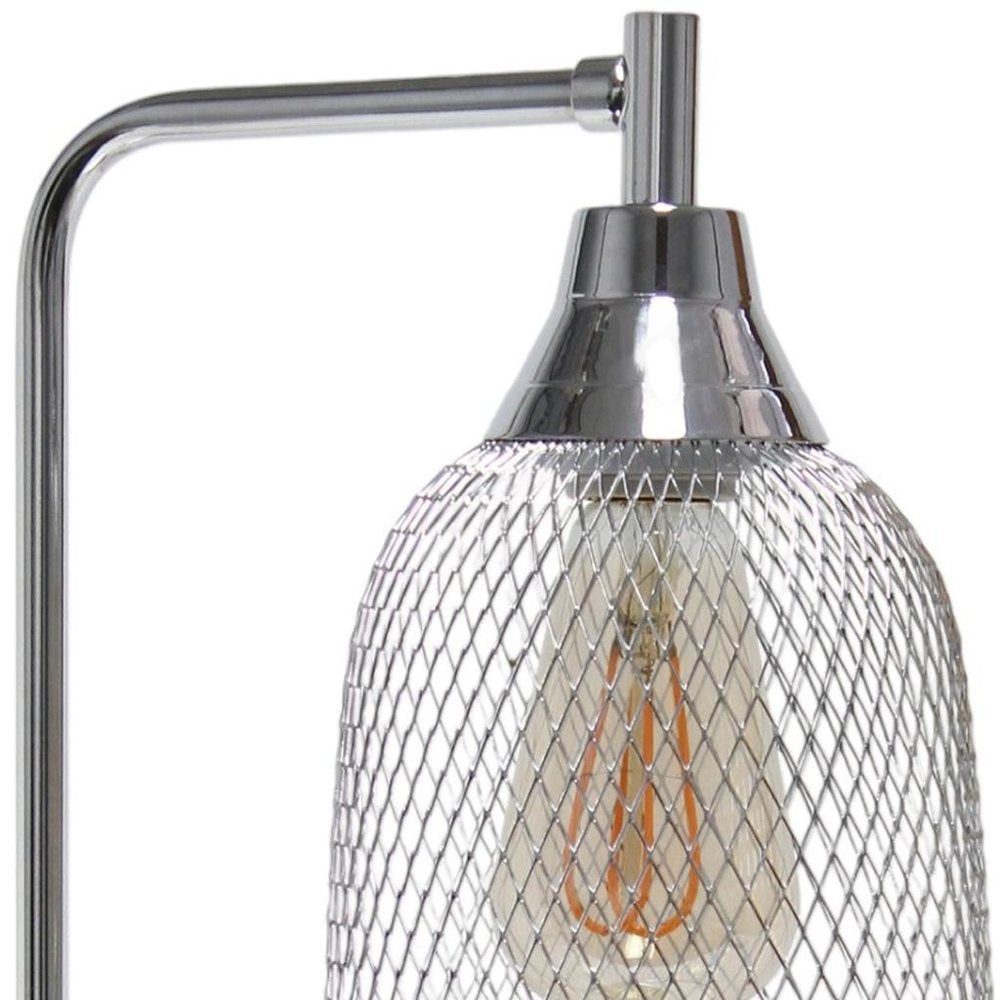 19" Silver Metal Lantern Table Lamp With Silver Globe Shade