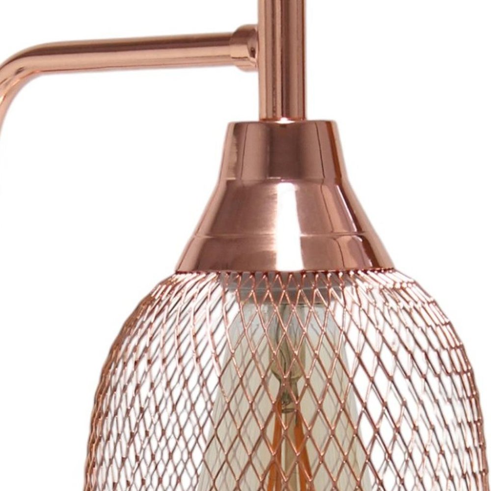 19" Rose Gold Metal Lantern Table Lamp With Rose Gold Globe Shade