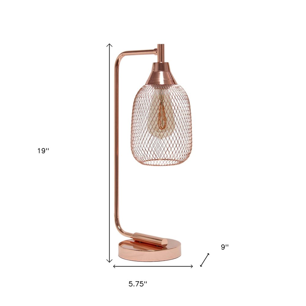 19" Rose Gold Metal Lantern Table Lamp With Rose Gold Globe Shade