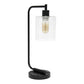 19" Black Iron Lantern USB Table Lamp With Clear Cylinder Shade