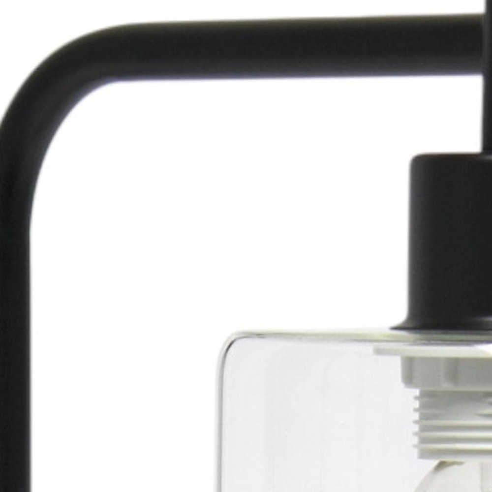 19" Black Iron Lantern USB Table Lamp With Clear Cylinder Shade