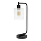 19" Black Iron Lantern USB Table Lamp With Clear Cylinder Shade