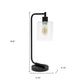 19" Black Iron Lantern USB Table Lamp With Clear Cylinder Shade