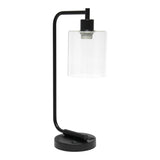 19" Black Iron Lantern USB Table Lamp LED With Clear Cylinder Shade