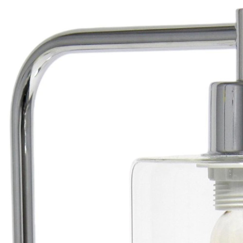 19" Silver Iron Lantern USB Table Lamp With Clear Cylinder Shade