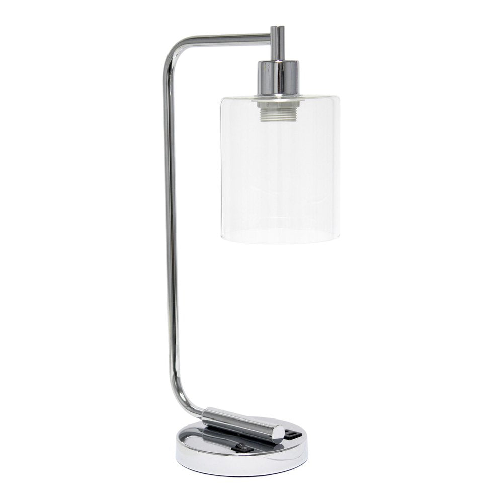 19" Silver Iron Lantern USB Table Lamp LED With Clear Cylinder Shade