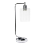 19" Silver Iron Lantern USB Table Lamp LED With Clear Cylinder Shade