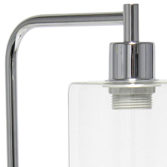 19" Silver Iron Lantern USB Table Lamp LED With Clear Cylinder Shade