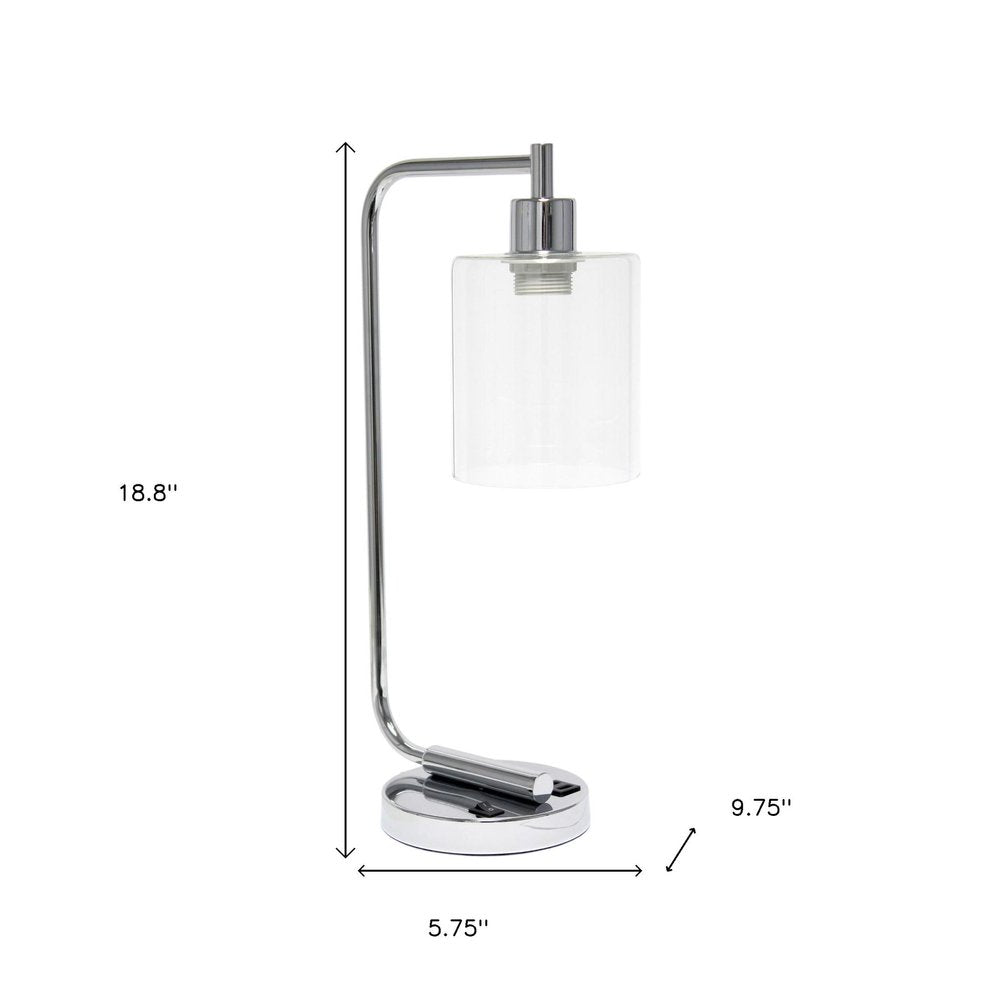 19" Silver Iron Lantern USB Table Lamp LED With Clear Cylinder Shade