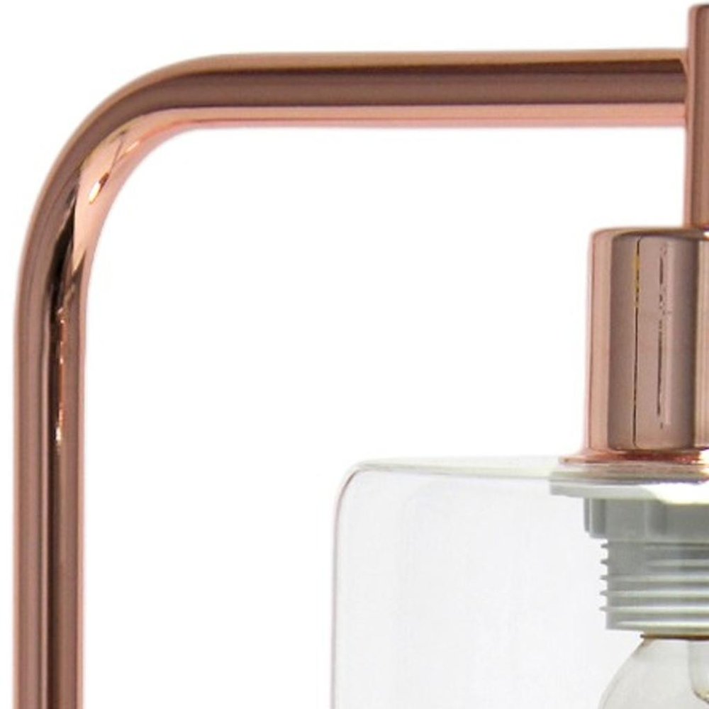 19" Rose Gold Iron Lantern USB Table Lamp With Clear Cylinder Shade