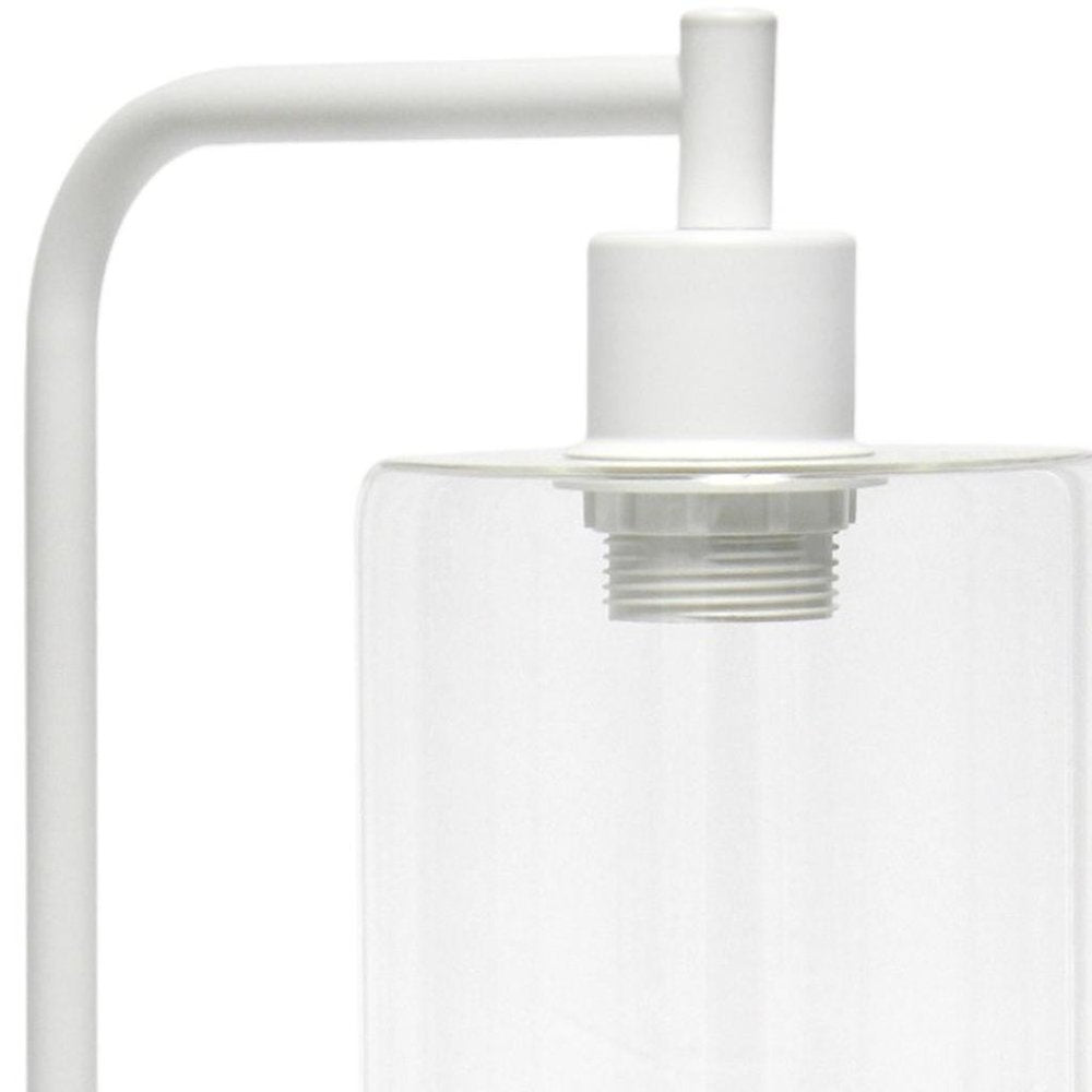 19" White Iron Lantern USB Table Lamp LED With Clear Cylinder Shade