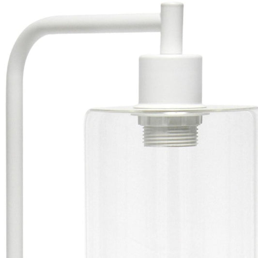 19" White Iron Lantern USB Table Lamp LED With Clear Cylinder Shade