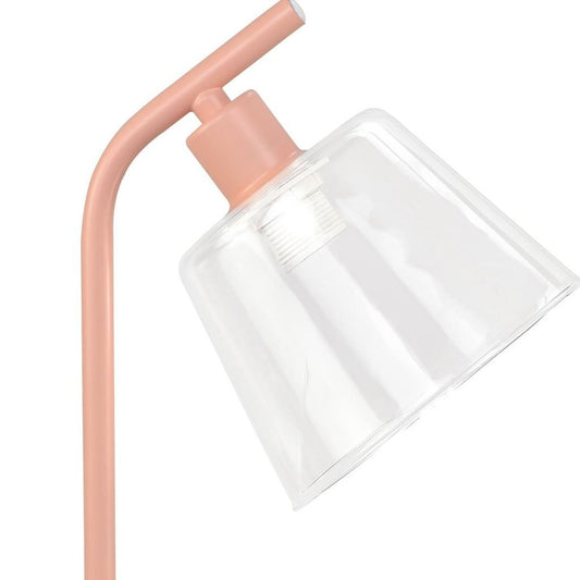 16" Blush Metal USB Table Lamp With Clear Globe Shade